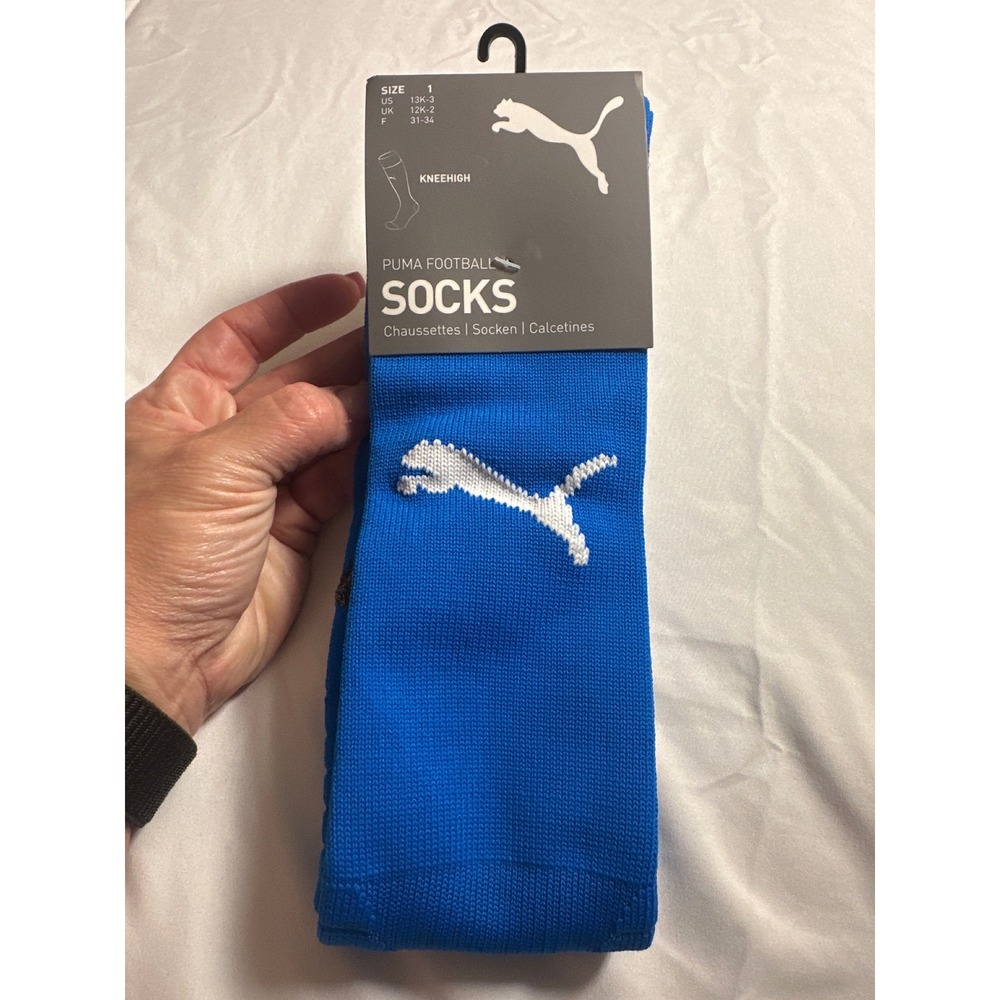 Puma Team Liga Football Socks Electric Blue White Knee High Kids 13-3 703438-02